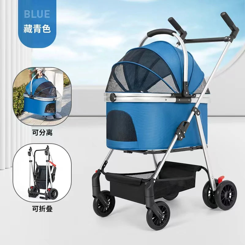 3-in-1 Pet Stroller for Small Dogs & Cats Lightweight Travel Carrier with Canopy Separable Puppy Push Cart for Outdoor Walking