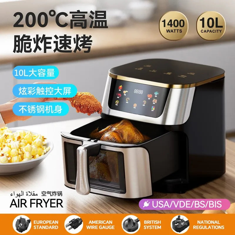 Air Fryer Visual 10L Stainless Steel Deep Frying Pan Smart Touch Screen Electric Oven Air Fryer Cooker 오븐 에어프라이어