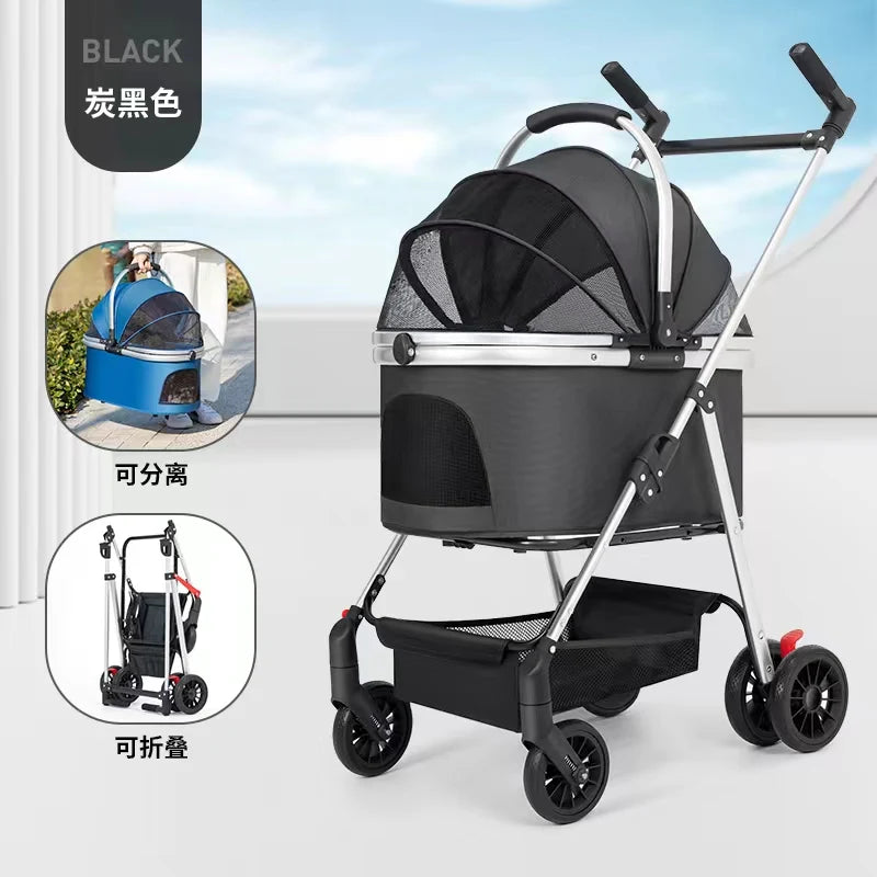 3-in-1 Pet Stroller for Small Dogs & Cats Lightweight Travel Carrier with Canopy Separable Puppy Push Cart for Outdoor Walking