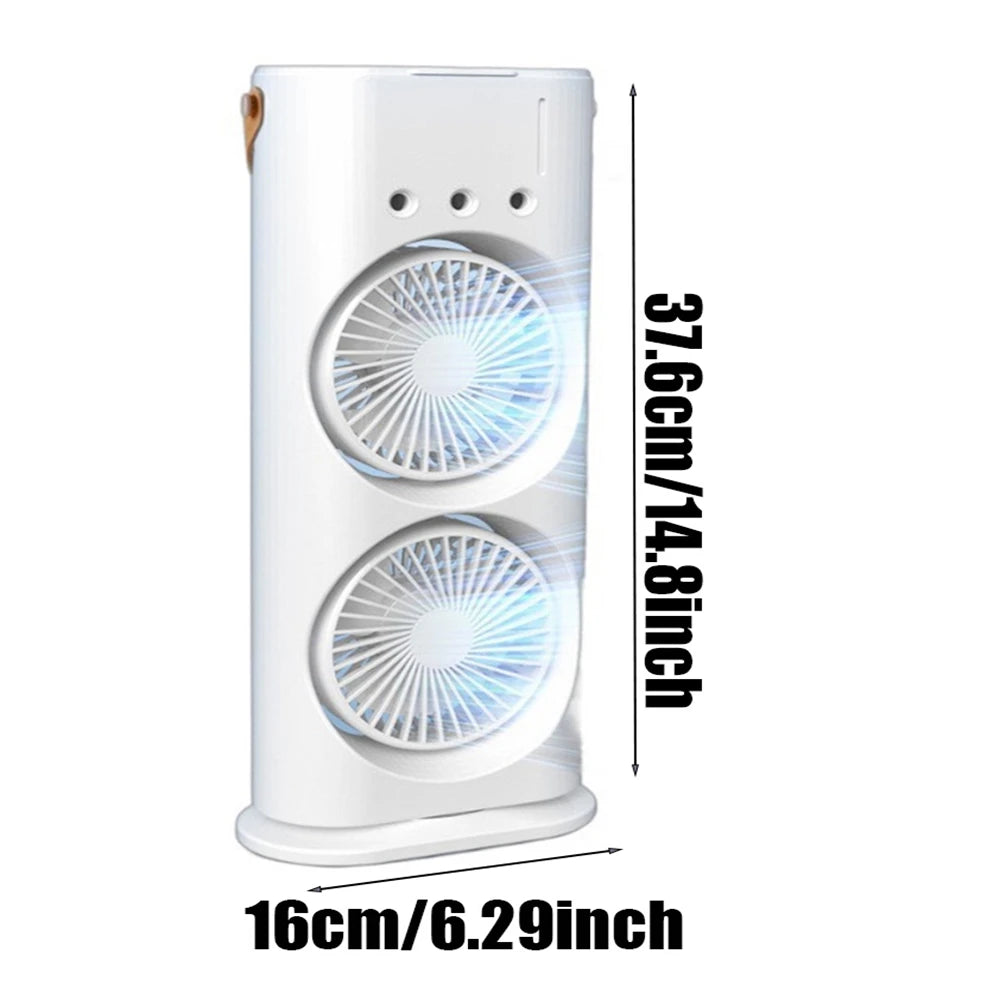 2 In 1 Dual Fan Three Hole Spray Humidification Fan Summer Office Home Air Cooling Fan With 7 Colorful Night Lights Humidifier