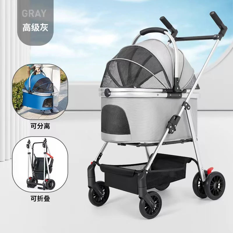 3-in-1 Pet Stroller for Small Dogs & Cats Lightweight Travel Carrier with Canopy Separable Puppy Push Cart for Outdoor Walking