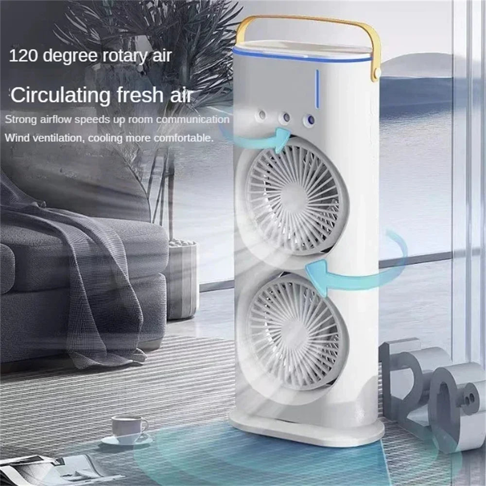 2 In 1 Dual Fan Three Hole Spray Humidification Fan Summer Office Home Air Cooling Fan With 7 Colorful Night Lights Humidifier